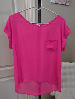 mine Hot Pink Short Sleeve Pocket Blouse Size M